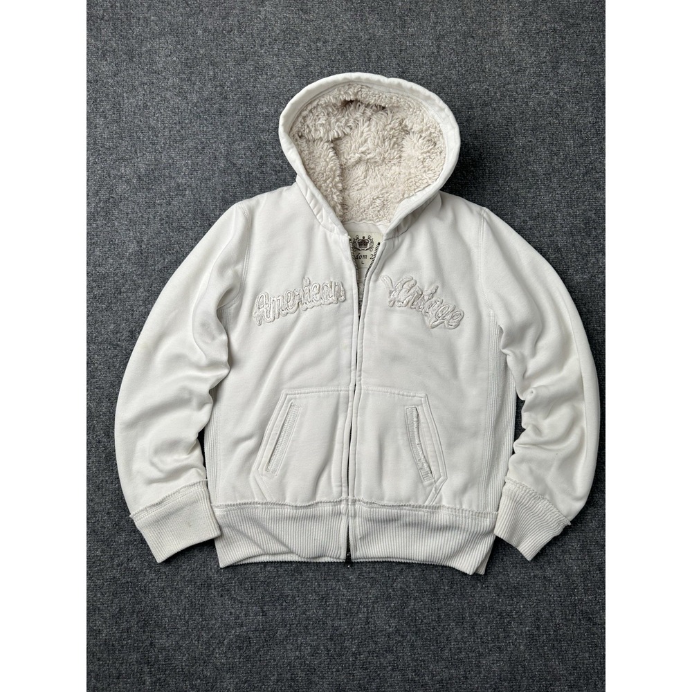 Womens Sherpa Lined Freedom 2 Be White Full Zip Hoodie, Size L